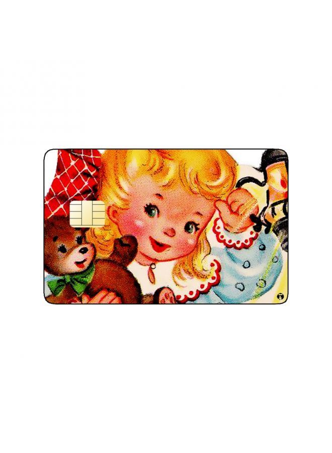 RKN PRINTED BANK CARD STICKER Cute Girl Drawing With Teddy Bear - Image 1