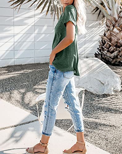Bingerlily Women's Roll Up Short Sleeve T Shirts Summer Crew Neck Tops Loose Causal Tees with Pocket Green - Image 2