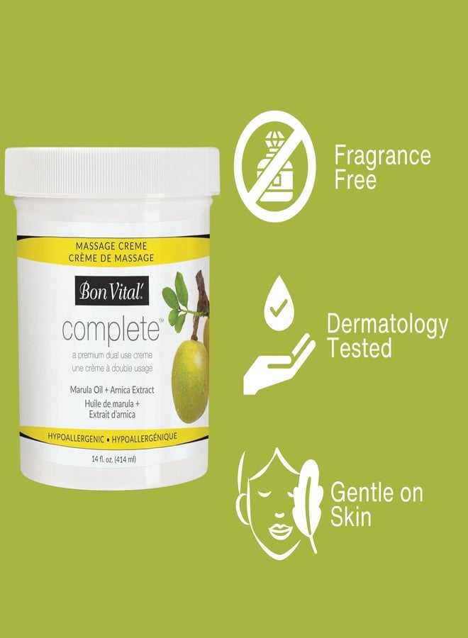 Bon Vital Complete Massage Creme, 14oz Jar, Unscented Non-Greasy Cream with Marula, Olive & Jojoba Oils, Hypoallergenic Moisturizer for Professional or Home Use, Premium Dual-Purpose, Massage Therapy - Image 3