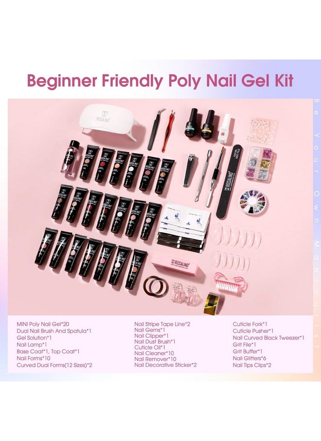 Rosalind Poly Nail Gel Kit With U V Light 20 Colors Clear Natural Pink Poly Nail Gel Starter Kit Glitter Pink Poly Nail Gel Kit With Tools For French Nail Art Diy  - Image 2