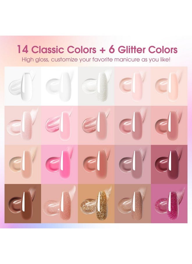 Rosalind Poly Nail Gel Kit With U V Light 20 Colors Clear Natural Pink Poly Nail Gel Starter Kit Glitter Pink Poly Nail Gel Kit With Tools For French Nail Art Diy  - Image 3