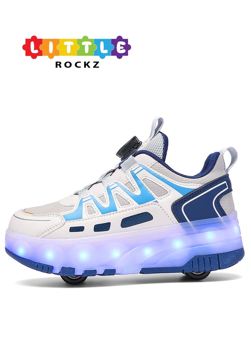 LITTLE ROCKZ Kids Four Wheel Roller Shoes Rechargeable LED Flash Light Sneaker Skate Heelys Shoes Blue  - Image 1