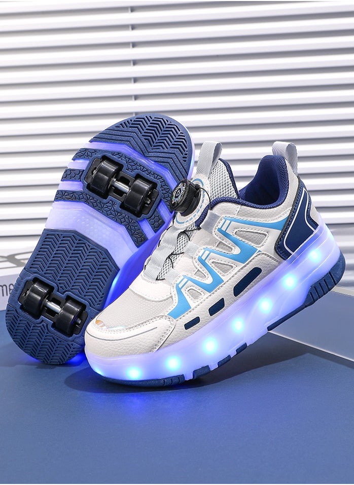 LITTLE ROCKZ Kids Four Wheel Roller Shoes Rechargeable LED Flash Light Sneaker Skate Heelys Shoes Blue  - Image 2