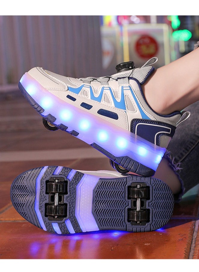 LITTLE ROCKZ Kids Four Wheel Roller Shoes Rechargeable LED Flash Light Sneaker Skate Heelys Shoes Blue  - Image 3