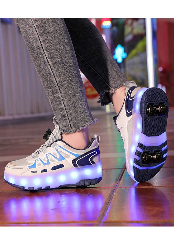 LITTLE ROCKZ Kids Four Wheel Roller Shoes Rechargeable LED Flash Light Sneaker Skate Heelys Shoes Blue  - Image 4