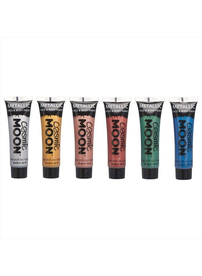 Cosmic Moon Metallic Face Paint makeup for the Face & Body - 0.40fl oz - Create mesmerising metallic face paint designs! - Set of 6 - Includes: Silver, Gold, Rose Gold, Red, Green, Blue - Image 1