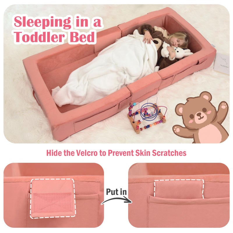 ENITYA Toddler Travel Bed, Folding Floor Cot for Travel, Portable Kids Bed for Sleeping, Washable Toddler Cot for Children 1â€“ 4yr Old, Pink - Image 5
