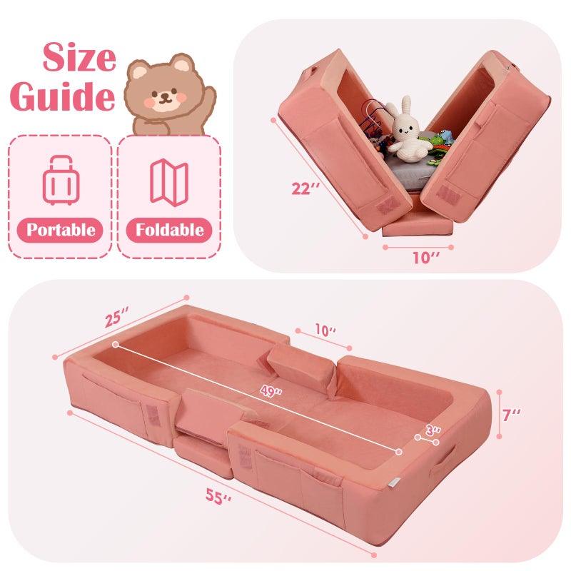 ENITYA Toddler Travel Bed, Folding Floor Cot for Travel, Portable Kids Bed for Sleeping, Washable Toddler Cot for Children 1â€“ 4yr Old, Pink - Image 2