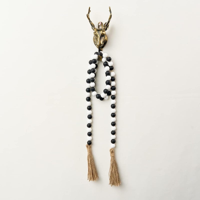 OMISHE 59in Wood Bead Garland with Tassels, Wooden Decorative Beads for Wall and Tabletop, Farmhouse Beads Garland for Home Decor, Black and White - Image 4