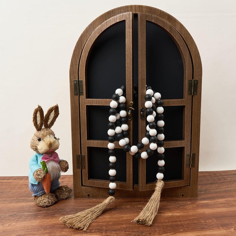 OMISHE 59in Wood Bead Garland with Tassels, Wooden Decorative Beads for Wall and Tabletop, Farmhouse Beads Garland for Home Decor, Black and White - Image 3