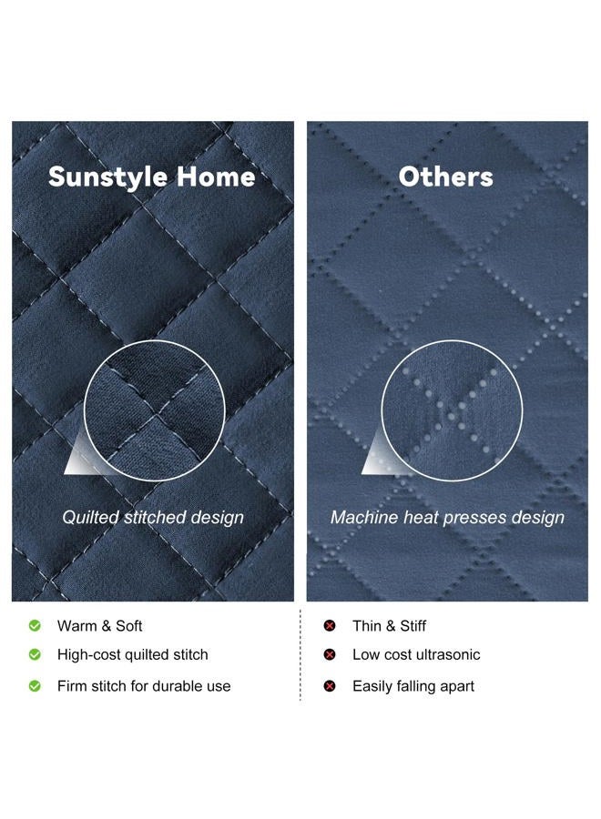 SunStyle Home Queen Quilt Bedding Set Navy, Lightweight Summer Bedspread Blanket Full Queen Size Quilt, Luxury Durable Quilted Stitching Coverlet with 2 Pillow Shams Diamond Pattern All Seasons 3pcs - Image 4