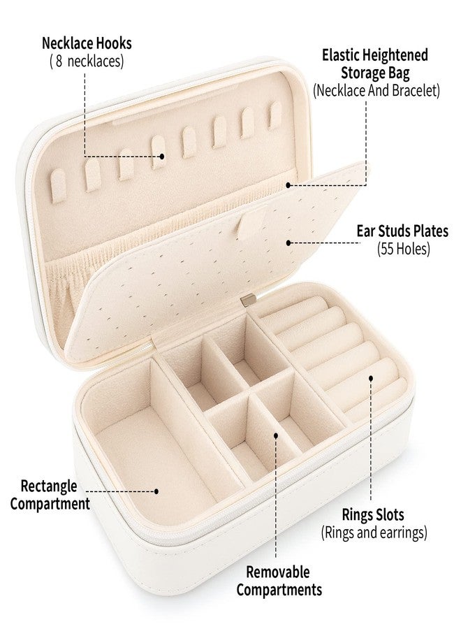 DesignSter Travel Jewelry Box, PU Leather Portable Jewelry Case, Small Jewelry Boxes for Gifts, Travel Jewelry Organizer for Women Rings Earrings Necklaces Bracelets (Beige) - Image 2