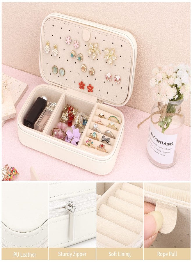 DesignSter Travel Jewelry Box, PU Leather Portable Jewelry Case, Small Jewelry Boxes for Gifts, Travel Jewelry Organizer for Women Rings Earrings Necklaces Bracelets (Beige) - Image 3