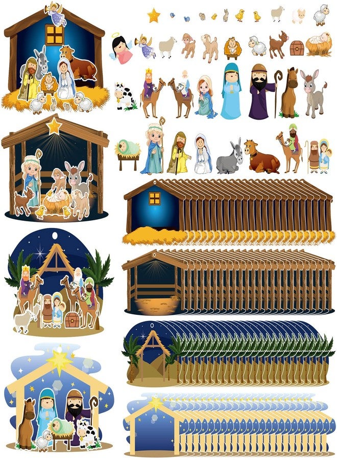 Glenmal 96 Sheets Make a Nativity Scene Sticker Nativity Crafts for Kids Religious Christmas Crafts Stickers with Scene Cardboard and Rope for Party Favors Christmas Tree - Image 1