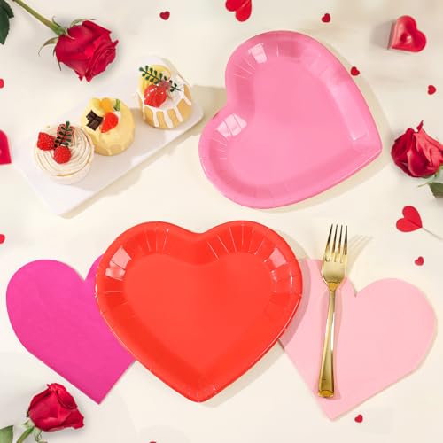 Cheery Land 76PCS Valentines Day Heart Decorations, Heart Shaped Paper Plates and Napkins Party Supplies, Disposable Pink and Red Party Plates for Valentines Day Decor, Serves 24 - Image 4
