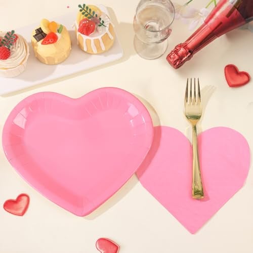 Cheery Land 76PCS Valentines Day Heart Decorations, Heart Shaped Paper Plates and Napkins Party Supplies, Disposable Pink and Red Party Plates for Valentines Day Decor, Serves 24 - Image 5