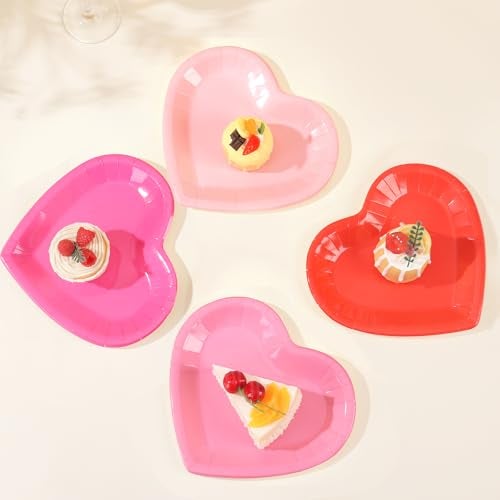 Cheery Land 76PCS Valentines Day Heart Decorations, Heart Shaped Paper Plates and Napkins Party Supplies, Disposable Pink and Red Party Plates for Valentines Day Decor, Serves 24 - Image 3