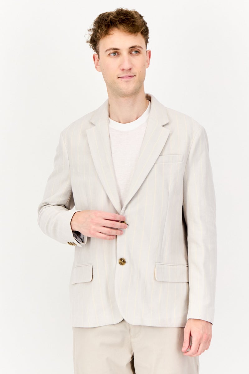 ESPRIT Men Regular Fit Stripe Semi Formal Blazer, Grey  - Image 1