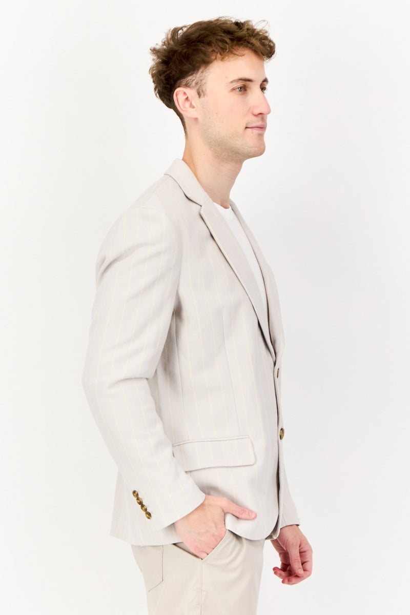 ESPRIT Men Regular Fit Stripe Semi Formal Blazer, Grey  - Image 2