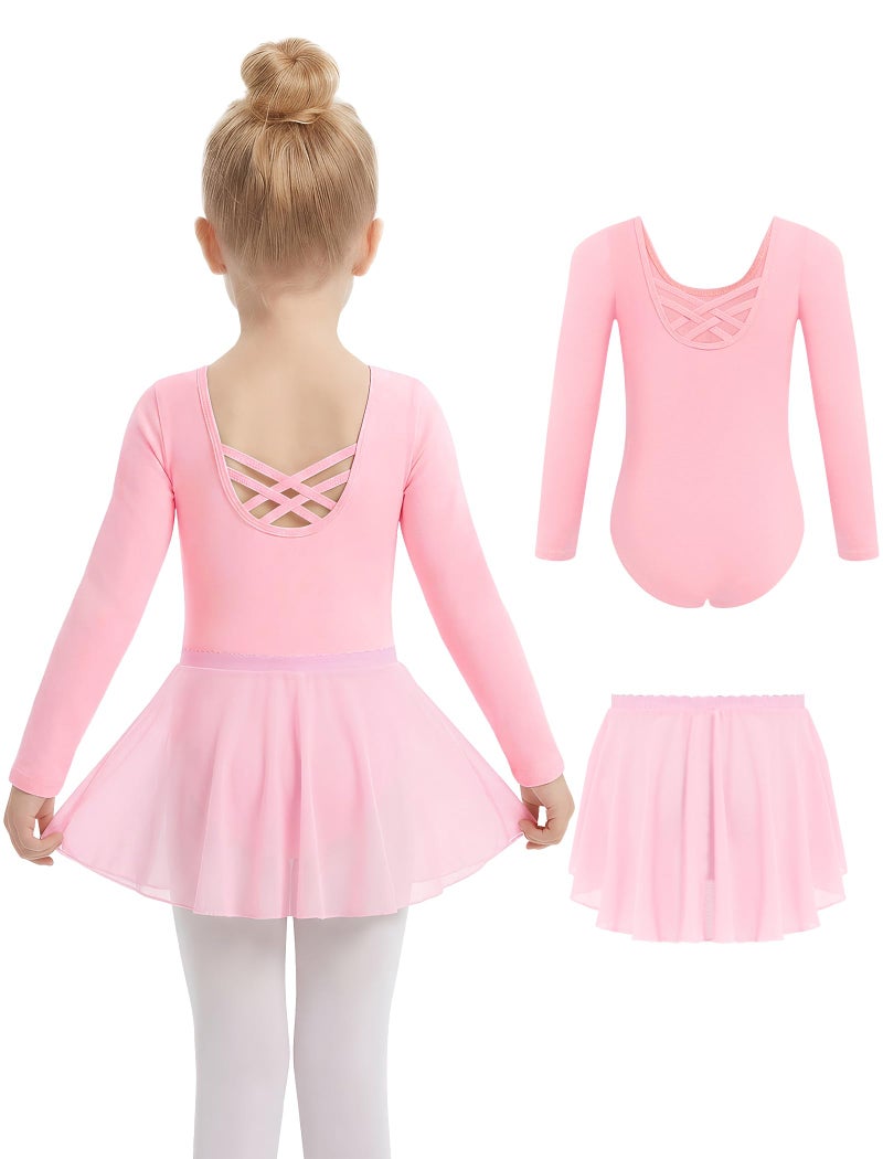Gogokids 2PCS Long Sleeve Dance Leotards with Removable Skirt, Toddler Dance Dress for Ballet Class & Performance 4-5T - Image 1