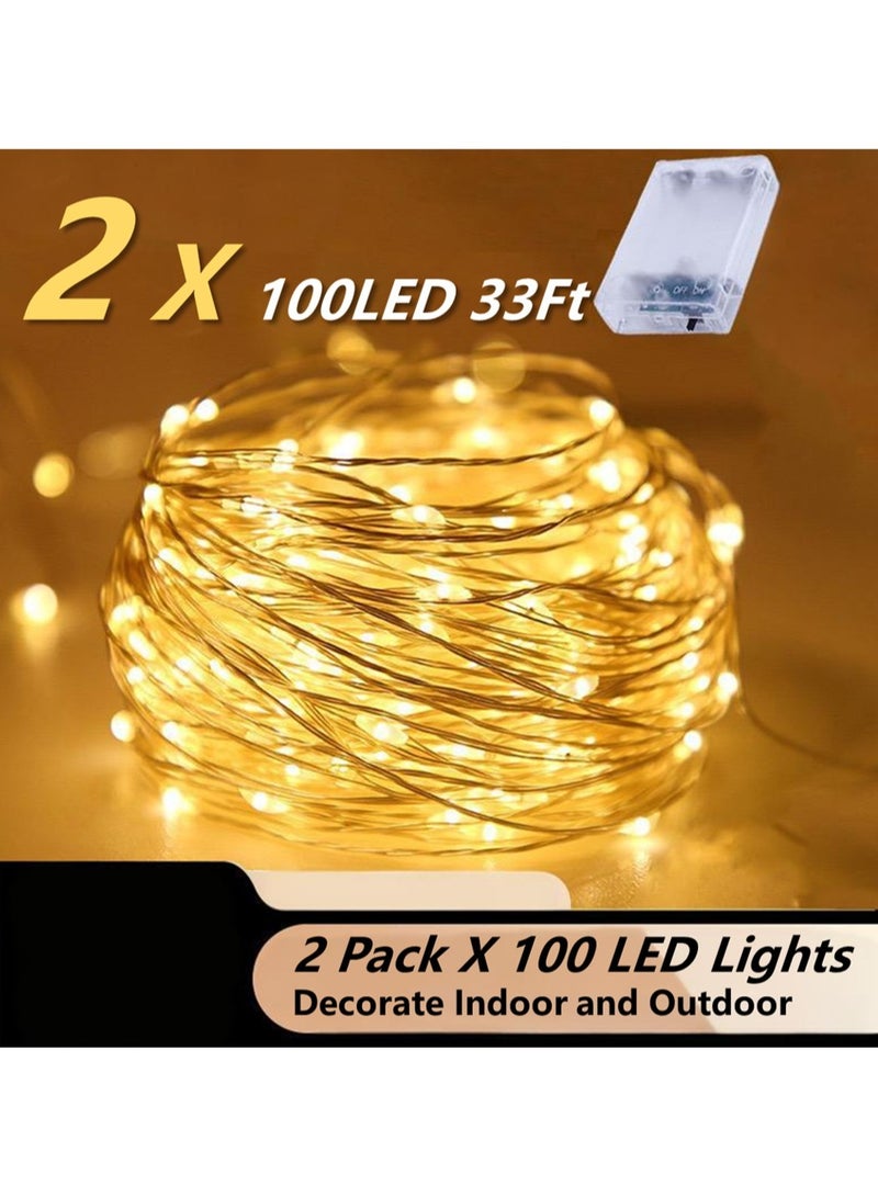 2 Pack x 100 LED Waterproof Battery Operated Fairy Twinkle String Light - Image 1