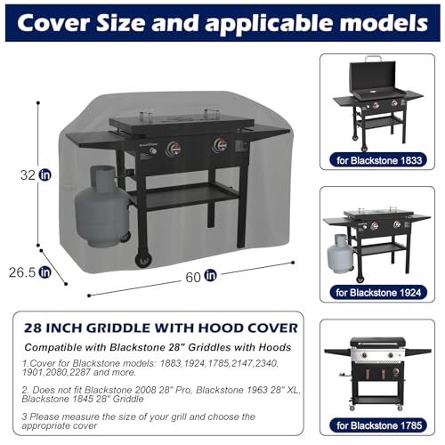 bruwaa Griddle Cover for Blackstone 28 Inch Griddle Cooking Station with Hood, Waterproof Grill Cover for Blackstone 1883, 1924 and More, 500D Oxford Cloth - Image 2