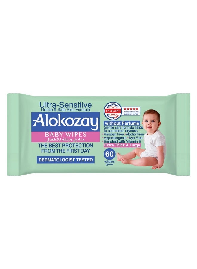 Alokozay Ultra Sensitive Without Perfume Wet Wipes 60 Sheets - Image 1