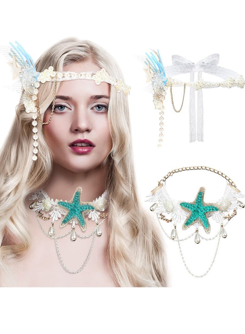 Mermaid Costume Accessories Set, Includes 2 Sea Star Starfish Hair Bands and Starfish Necklace, Ideal for Cosplay and Party Supplies - Image 1