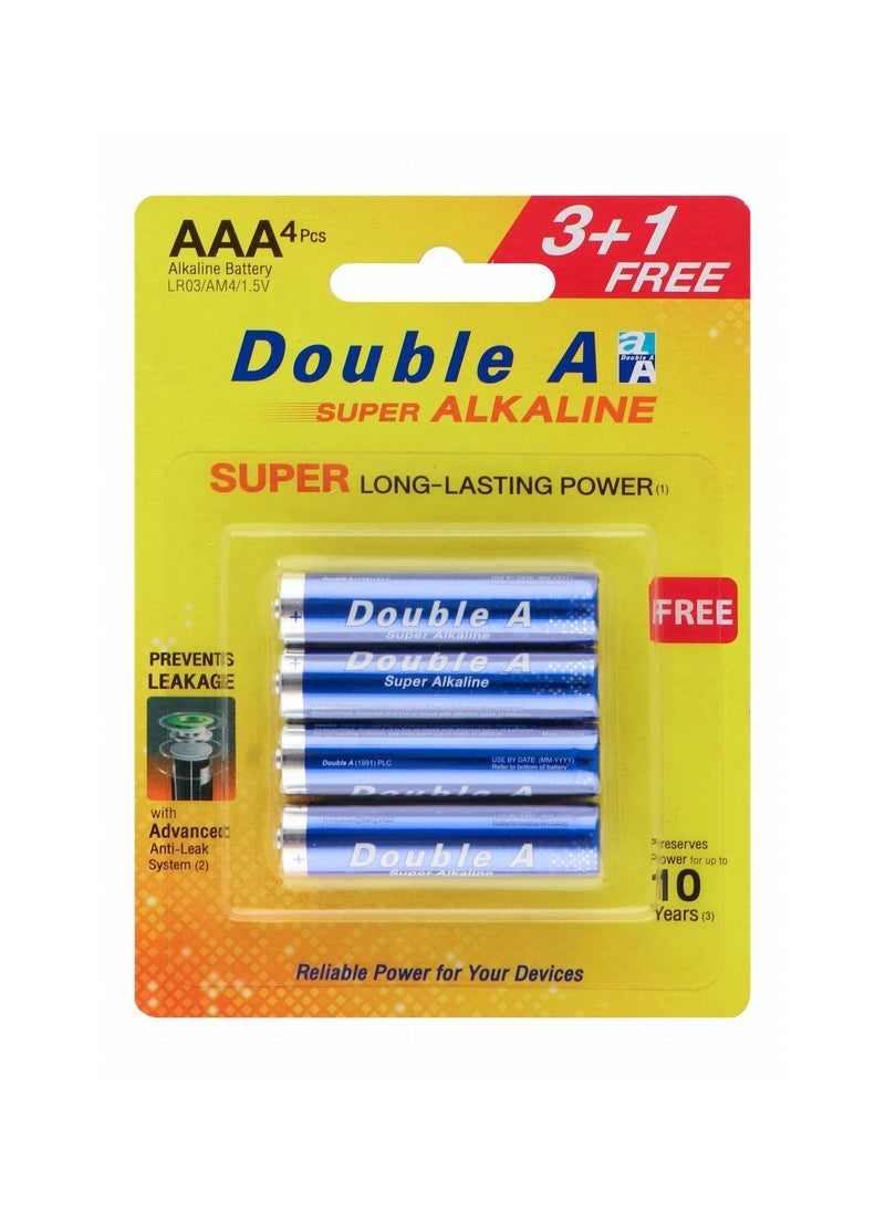 Double A - 4-Piece Super Alkaline AAA Size Long Lasting Battery - Image 1
