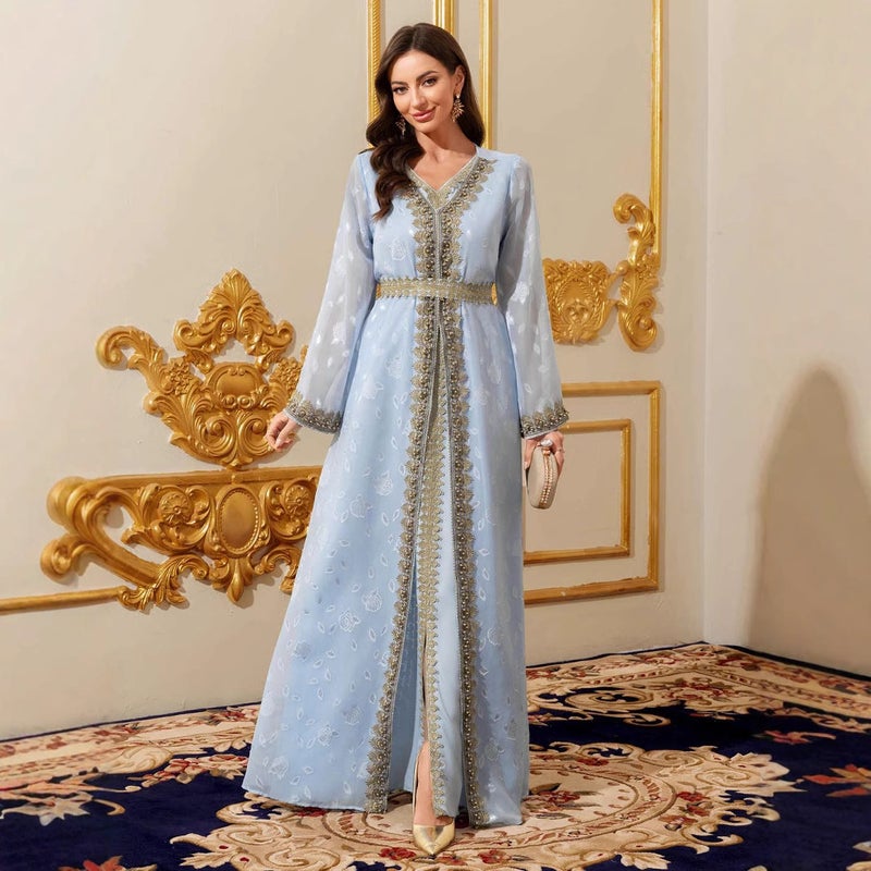 فستان نسائي طويل من الشيفون بخصر مربوط - Image 2