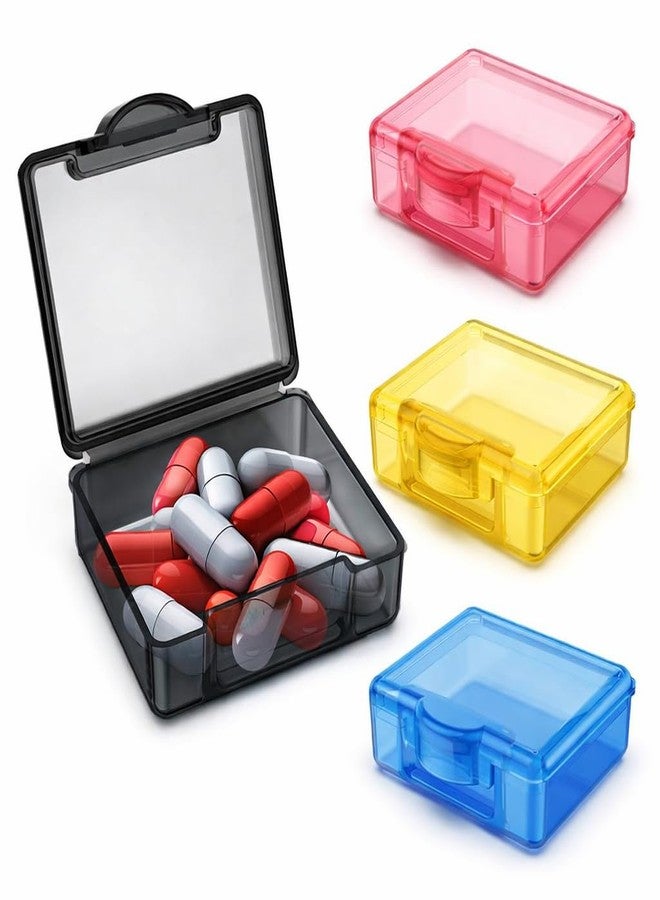 AccuPrints Sumiko 4Pcs Portable Medicine Pill Organiser | 1.7 Inches Color Square Transparent Food Grade PP | Travel Case for Supplements Capsules Tablets Fish Oil Vitamin | Ear Plugs Coin Box | Multipurpose Box Container | Gift Item - Image 1