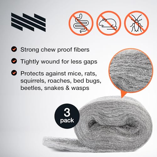 MaPorch Steel Wool Mouse Hole Filler - 3 Pack, 2.5" x 7.5 ft - Metal Mesh Gap Filler for Walls & Pipes - DIY Kit with Gloves & Scissors - Mouse Prevention Rat Wire Mesh - Image 2