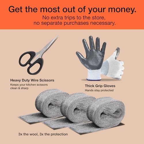 MaPorch Steel Wool Mouse Hole Filler - 3 Pack, 2.5" x 7.5 ft - Metal Mesh Gap Filler for Walls & Pipes - DIY Kit with Gloves & Scissors - Mouse Prevention Rat Wire Mesh - Image 4