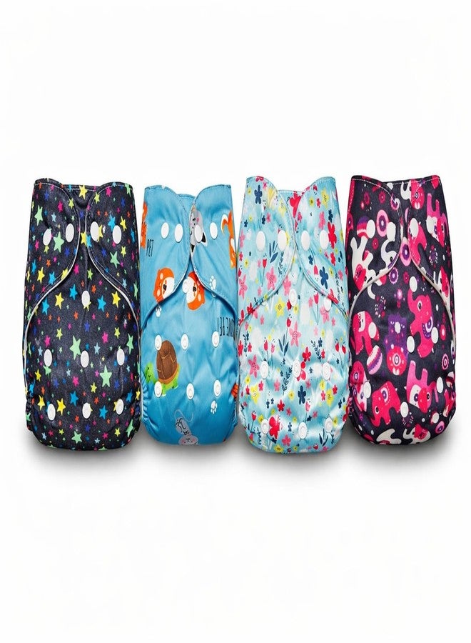 Viscous Cloth Baby Diaper Combo Pack | Leakage Proof Adjustable Cloth Diaper | Washable Reusable Diaper With Insert Pad | Infant Toddler Care Essentials | 3M To 3Years | Pack of 4 | Design -4 - Image 1