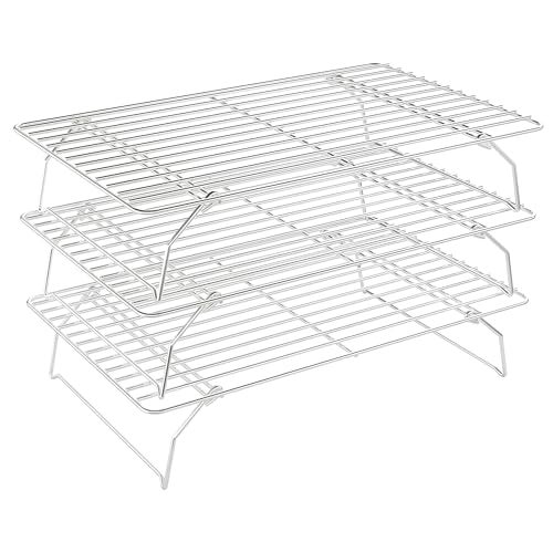 Qukaka 3 Tier Stackable Cooling Rack for Batch Cooling Cookie, Pizza, Cake-15.8”x 10”- Heavy Duty Cooling Racks for Cooking and Baking, Oven and Dishwasher Safe Baking Supplies-Silver - Image 1