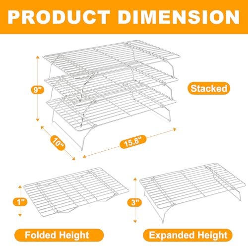 Qukaka 3 Tier Stackable Cooling Rack for Batch Cooling Cookie, Pizza, Cake-15.8”x 10”- Heavy Duty Cooling Racks for Cooking and Baking, Oven and Dishwasher Safe Baking Supplies-Silver - Image 4