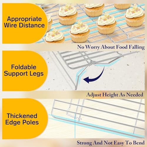 Qukaka 3 Tier Stackable Cooling Rack for Batch Cooling Cookie, Pizza, Cake-15.8”x 10”- Heavy Duty Cooling Racks for Cooking and Baking, Oven and Dishwasher Safe Baking Supplies-Silver - Image 3