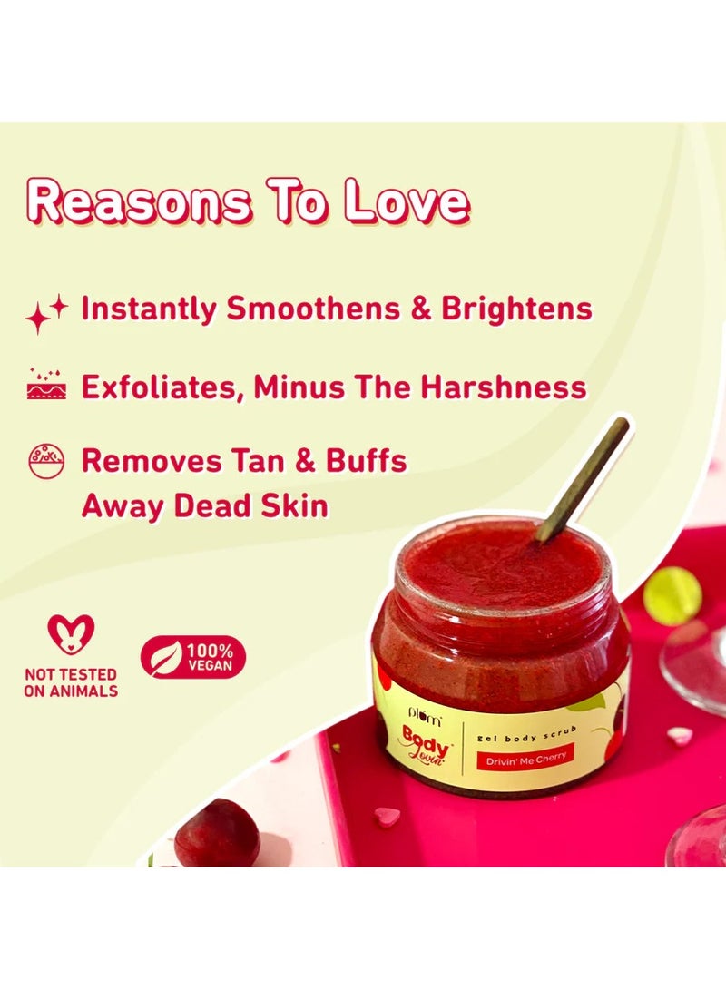 Plum Plum BodyLovin Body Scrub Drivin Me Cherry Gel Body Scrub Skin Brightening Tan Removal Sulphate and Paraben Free 100% Vegan 200 g  - Image 2