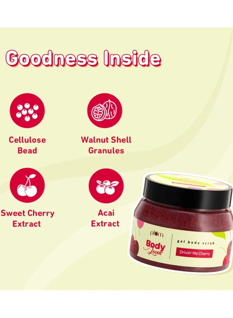 Plum Plum BodyLovin Body Scrub Drivin Me Cherry Gel Body Scrub Skin Brightening Tan Removal Sulphate and Paraben Free 100% Vegan 200 g  - Image 4
