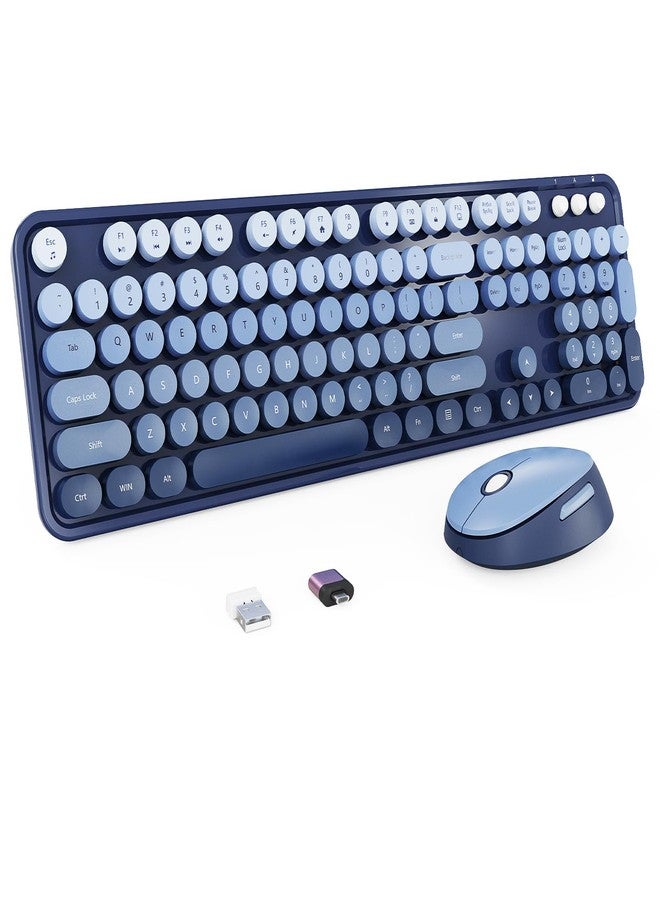 Nowlike Wireless Keyboard and Mouse Set, Full-Size Typewriter Keyboard with Retro Round Keycaps, Ergonomic Design, Compatible with Windows PCs, Ideal for Home and Office. (Blue) - Image 1