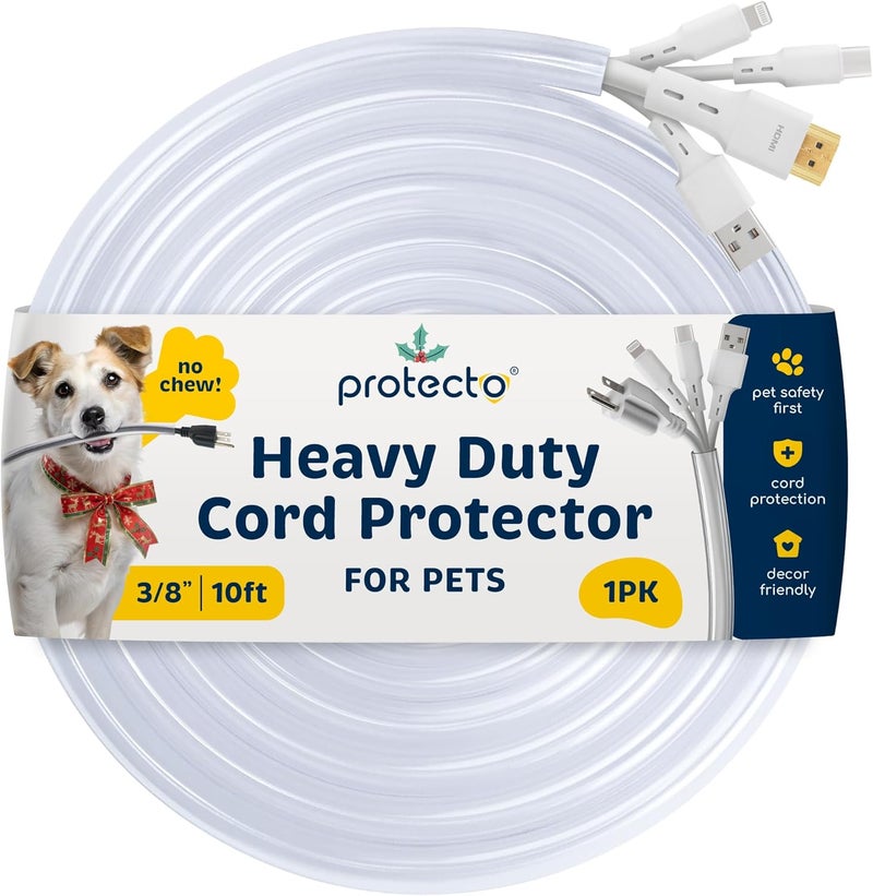 PROTECTO Heavy Duty Cord Protectors from Pets No Chew Solution, 10ft Easy to Use Dog & Cat Cord Protector, Clear & Odorless Critter Cord Covers for Pets, Power Audio & Video Wire Protector Tubing - Image 1