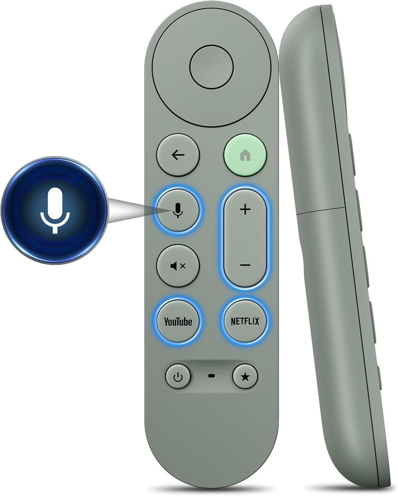جهاز تحكم عن بعد لتلفزيون Google مع تحكم صوتي لأحدث إصدار من Google Chromecast TV باللون الرمادي-الأخضر. - Image 1