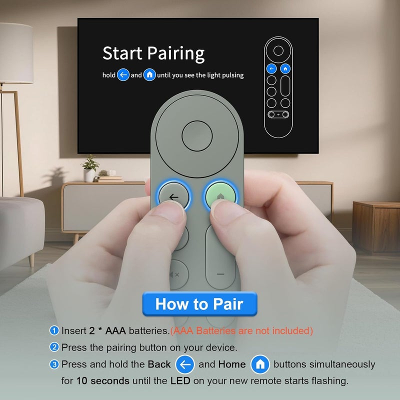 جهاز تحكم عن بعد لتلفزيون Google مع تحكم صوتي لأحدث إصدار من Google Chromecast TV باللون الرمادي-الأخضر. - Image 5