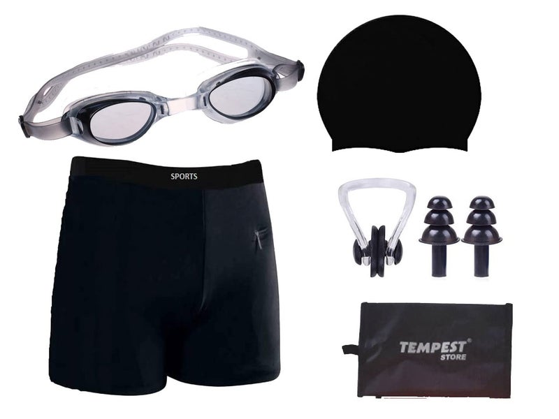 Tempest Boy Men's Swimming Kit with 1 Swimming Shorts | Costume | Trunk Swimming 1 Anti Fog Swimming Goggles 1 Silicone Swimming Cap 1 Nose Clip 2 Ear Plugs - Image 1