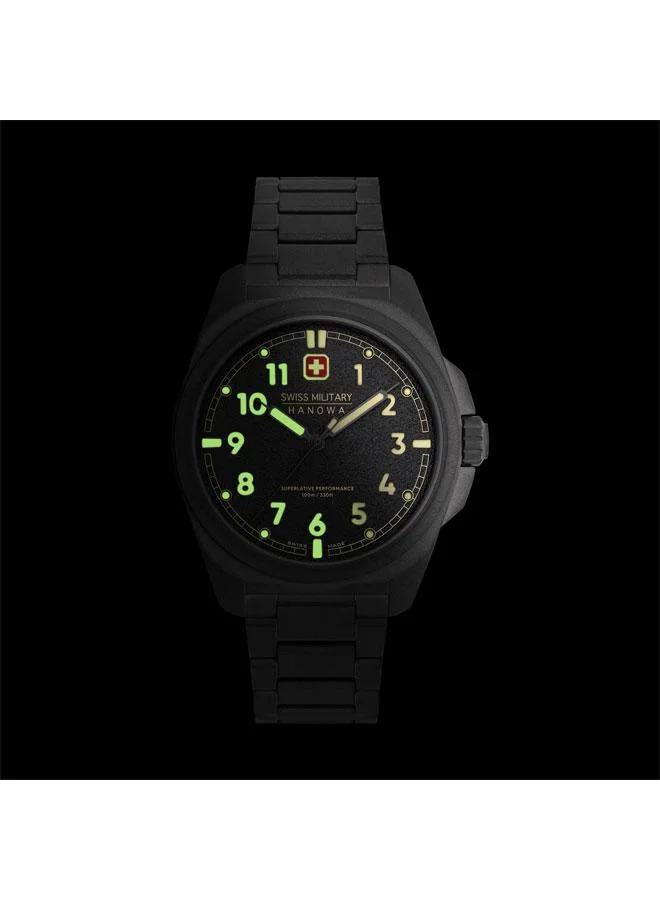SWISS MILITARY HANOWA Fieldmaster 40mm Men's Analog Watch with Gunmetal Stainless Steel Bracelet