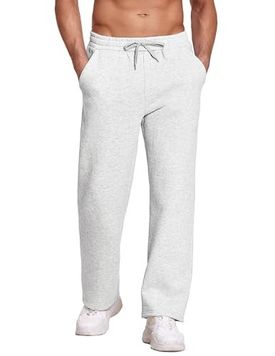 Deyeek Mens Grey Sweat Pants Thick Open Bottom Sweatpants for Men Baggy Straight Leg Joggers Winter Fleece Pants with Pockets - Image 3