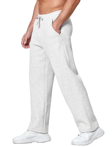 Deyeek Mens Grey Sweat Pants Thick Open Bottom Sweatpants for Men Baggy Straight Leg Joggers Winter Fleece Pants with Pockets - Image 1