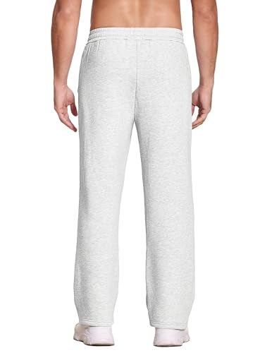 Deyeek Mens Grey Sweat Pants Thick Open Bottom Sweatpants for Men Baggy Straight Leg Joggers Winter Fleece Pants with Pockets - Image 2