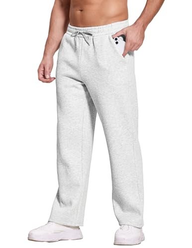 Deyeek Mens Grey Sweat Pants Thick Open Bottom Sweatpants for Men Baggy Straight Leg Joggers Winter Fleece Pants with Pockets - Image 4