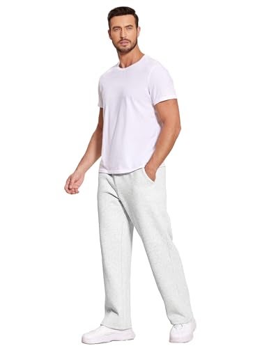 Deyeek Mens Grey Sweat Pants Thick Open Bottom Sweatpants for Men Baggy Straight Leg Joggers Winter Fleece Pants with Pockets - Image 5